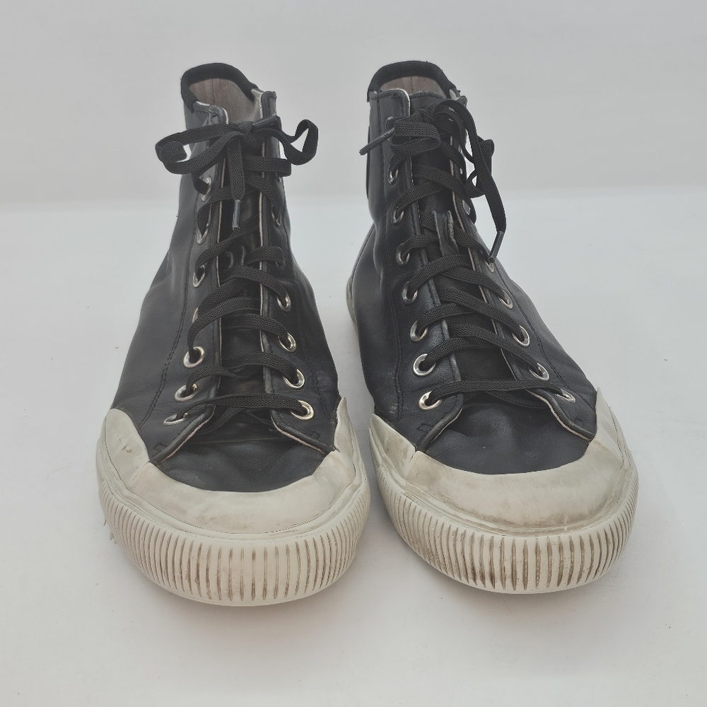 AllSaints Dumont Black Leather High-Top Sneakers EU 44 US 11 Preowned - Picture 3 of 11